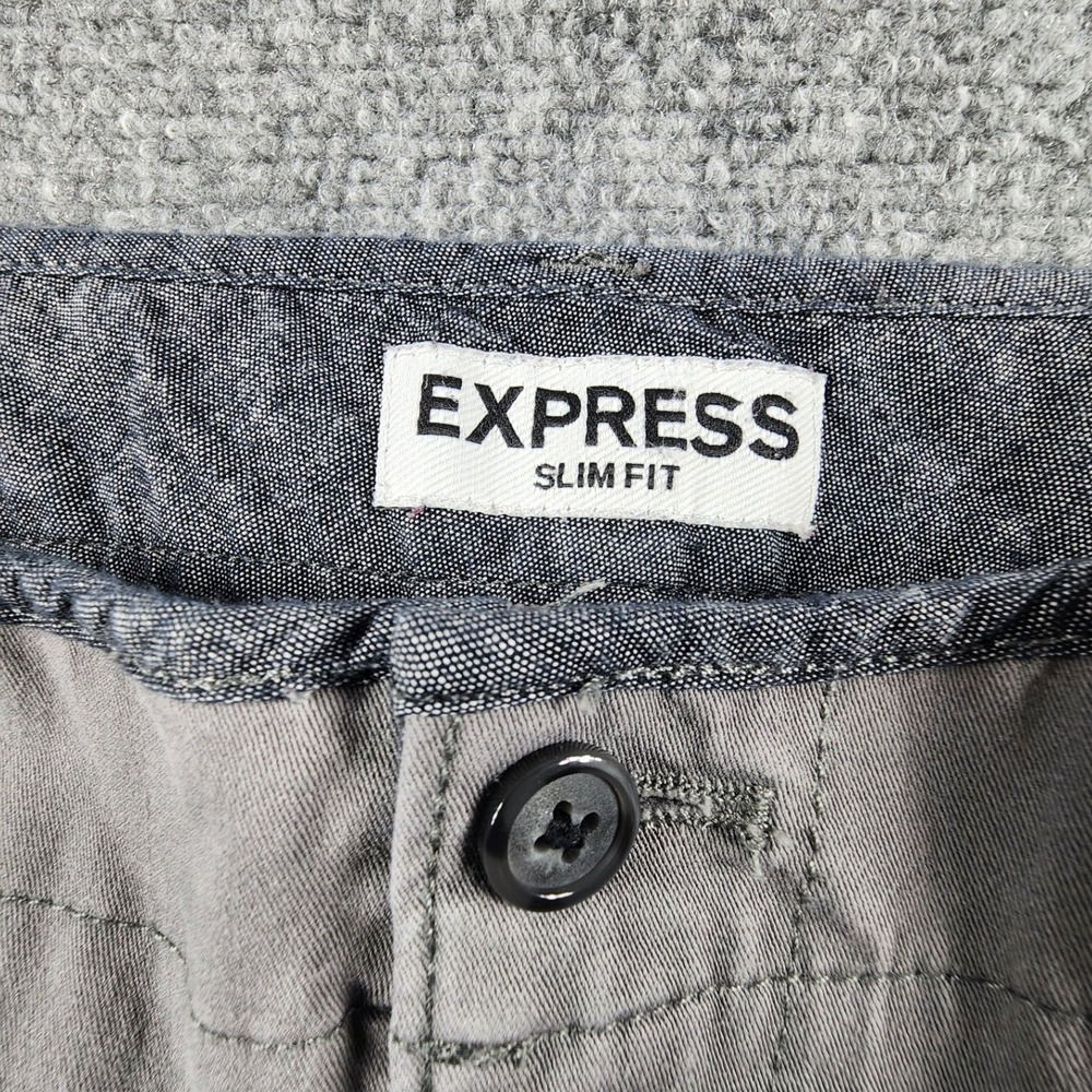 Express Mens Slim Fit Chino Shorts Grey Size 36 Stretch Cotton Flat Front Casual - Picture 3 of 4